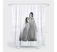 Chickwin Shower Curtain for Bathroom with 12 Hooks, 3D Black White Penguin Printing Pattern Washable Waterproof Polyester Fabric Decor Bath Curtain (180x180cm,Couple)
