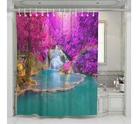 Chickwin Shower Curtain for Bathroom with 12 Hooks, 3D Digital Creative Green Nature Forest Printing Pattern Washable Waterproof Polyester Fabric Decor Bath Curtain (180x180cm,Safflower)
