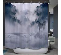 Chickwin Shower Curtain with Hooks, Natural Scenery Waterproof Mold-proof Shower Liner Polyester Dry Quickly for Bathroom Decorative Curtains 3D Creative Printing (Grey Wolf,180x200cm)