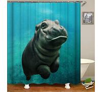 Chickwin Shower Curtain with Hooks, Waterproof Mold-proof Shower Liner 3D Creative Marine life Printing Polyester Dry Quickly for Bathroom Decorative Curtains (180x180cm,Green manatee)