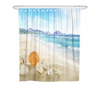 Chickwin Shower Curtain with Hooks, Waterproof Mold-proof Shower Liner Polyester Dry Quickly for Bathroom Decorative Curtains 3D Creative Beach Scenery Printing (White Shell,180x200cm)