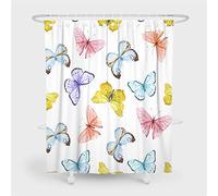 Chickwin Shower Curtain with Hooks, Waterproof Moldproof Shower Liner Polyester Dry Quickly for Bathroom Decorative Curtains 3D Creative Butterfly Printing (180x200cm,Butterfly dancing)