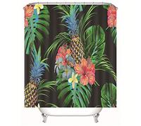 Chickwin Shower Curtains Mould Proof Resistant, 3D Print Polyester Waterproof Bath Curtain with 12 Hooks Washable Shower Curtain Liner Dry Quickly for Bathroom (Pineapple & Monstera,200x200cm)