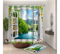 Chickwin Shower Curtains Mould Proof Resistant, 3D Print Polyester Waterproof Bath Curtain with 12 Hooks Washable Shower Curtain Liner Dry Quickly for Bathroom (Sunflower,180x180cm)