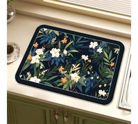Chickwin Simple Green Leaf Print Quick-Drying Mat, Non-Slip Sink Mat, Thermal Insulation Diatomaceous Absorbent Drainer, for Kitchen Sink Coffee Machine Dish Rack Washable (Plants,30x40cm)