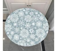 Chickwin Snowflake Christmas Waterproof Round Tablecloth Elastic Edged Fitted Table Cover, Stain Resistant Elasticated Round Tablecloths for Circular Table (Winter A,Diameter 100cm)