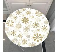 Chickwin Snowflake Christmas Waterproof Round Tablecloth Elastic Edged Fitted Table Cover, Stain Resistant Elasticated Round Tablecloths for Circular Table (Merry Christmas A,Diameter 100cm)