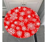 Chickwin Snowflake Christmas Waterproof Round Tablecloth Elastic Edged Fitted Table Cover, Stain Resistant Elasticated Round Tablecloths for Circular Table (Festive A,Diameter 100cm)