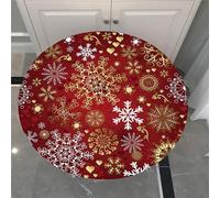 Chickwin Snowflake Christmas Waterproof Round Tablecloth Elastic Edged Fitted Table Cover, Stain Resistant Elasticated Round Tablecloths for Circular Table (Love Heart A,Diameter 100cm)