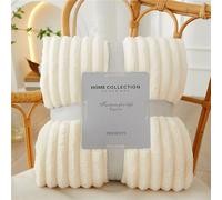 Chickwin Solid Color Flannel Fleece Throw Blanket, Stripes Jacquard Fluffy Blankets Microfiber Throw Blanket Warm Thick Soft Comfortable Sofa Throws Winter Blanket for Bed (70x100cm,Creamy-White)