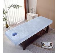 Chickwin Solid Colour Beauty Bed Cover, Massage Bed Cover with Face Hole, Padded Cotton Massage Table Cover Washable Beauty Spa Fitted Sheets (Light Blue Plaid,70x185cm)