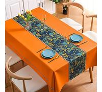Chickwin Tablecloths Wipeable PVC, Rectangular Oilcloth Wipe Clean Tablecloth Plastic Waterproof Countryside Pattern Table Cover for Home Kitchen Party Picnic (140x220cm,Orange)