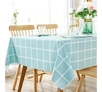 Chickwin Tablecloths Wipeable PVC Rectangular Oilcloth Wipe Clean Tablecloth Plastic Waterproof Modern Pattern Table Cover for Home Kitchen Party Picnic (Cyan big grid,100x160cm)