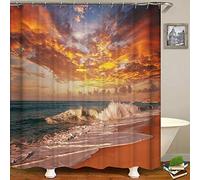 Chickwin Tende da Doccia Impermeabile Antimuffa Tenda da Bagno con 12 Ganci Poliestere 3D Cielo stellato Stampato Decorativa Tenda della Vasca da Bagno (Beach Waves,120x180cm)