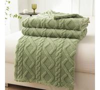 Chickwin Throw Blanket Large for Sofa Bed Flannel Blanket Throw Single Double King Warm Cozy Fluffy Soft Fleece Blanket Extra Large Throws for Couch Settees Armchairs (100x120cm,Green)