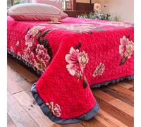 Chickwin Velvet Quilted Bedspread, Flower Print Quilted Bedspreads 200x230cm Reversible Bed Throw Embossed Quilt Bedspread Soft Over Large Patchwork Quilts Bed Cover Blanket (Flower Leaf)