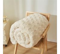 Chickwin Waffle Style Flannel Fleece Throw Blanket, Solid Color Fluffy Blankets Microfiber Throw Blanket Warm Thick Soft Comfortable Sofa Throws Winter Blanket for Bed (150x200cm,Creamy-White)