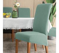 Chickwin Waterproof Extra Large High Back Dining Chair Covers, Plaid Jacquard Chairs Slipcovers Set of 1 2 4 6, Stretch Elastic Chair Protectors for Kitchen Banquet Wedding (4 Pieces,Green)