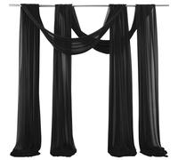 Chickwin Wedding Arch Draping 100D Chiffon Fabric, 2 Panels Solid Color Sheer Backdrop Curtain Drapery Wedding Archway Swag Decorations for Ceremony Stage Party Backdrop Ceiling (Black,70x600cm)