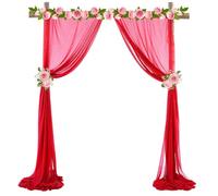 Chickwin Wedding Arch Draping Chiffon Fabric, 1 Panels Sheer Backdrop Curtain Drapery Wedding Archway Swag Decorations for Ceremony Stage Party Backdrop Ceiling Drapes (Red,75x300cm)
