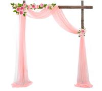Chickwin Wedding Arch Draping Chiffon Fabric with 2 Ribbons, 1 Pc Sheer Backdrop Curtain Drapery Wedding Archway Swag Decorations for Lawn Ceremony Stage Party Backdrop Ceiling (Coral,50x570cm)