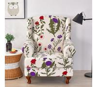 Chickwin Wingback Chair Covers Stretch Armchair Covers, Spandex Armchair Cover, Nordic Wing Armchair Slipcovers for Living Room Bedroom Hotel (Purple Flower)