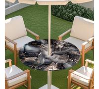 Chickwin Wipeable Tablecloths with Parasol Hole, Black Marble Waterproof Round Stain Resistant Wipe Clean Tablecloth for Garden Table, Family Gatherings, BBQs, Party (Style 1,L)
