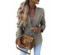 Chickwin Women Fitted Blazer Elegant Crop Bolero Jacket Open Front Slim Fashion Business Work Jacket Houndstooth Blazer for OL Office Wedding Guests Party Black