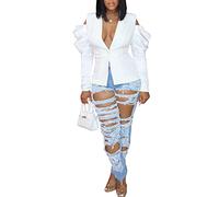 Chickwin Women Fitted Short Blazer Elegant Shrug Crop Bolero Jacket Open Front Slim Lightweight Work Suit Jacket Blazer for Office Wedding Guests Party White