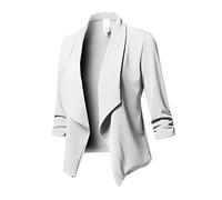 Chickwin Women Fitted Short Blazer Elegant Shrug Crop Bolero Jacket Open Front Slim Solid Color Lightweight Work Suit Jacket Blazer for Office Wedding Guests Party White