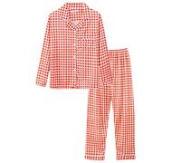 Chickwin Women Long Sleeve Button Up Pajamas Set Casual Comfortable Winter Japanese-style Plaid Pyjamas 2 Piece Ladies Fashionable Homewear Trousers Sleepwear (Red,XL)
