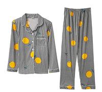 Chickwin Women Long Sleeve Button Up Pajamas Set Polka Dot Casual Comfortable Winter Pyjamas 2 Piece Ladies Fashionable Homewear Trousers Sleepwear (Orange,M)