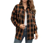 Chickwin Women's Long Sleeve Shirts Flannel Checked Button up Plaid Blouse Casual Oversize Loose Boyfriend Lumberjack Shirt Jacket Lapel Tops with Pockets