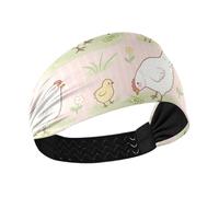 Chicky Hen Animal Rustic Farm Flower Pattern Pink Stripe Cooling sports headband Elastic hairbands for women's hair for Cycling tennis Running basketball cintas para el cabello