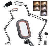 CHICLEW 10X Rectangle Magnifying Glass Lamp,3 Arms Clamp for Hobby & Craft | 5.5x3.3in real glass lens,5 colors & dimmable,3-arm stable clamp design, anti-scratch clamp, adapter & 1.8m cord included