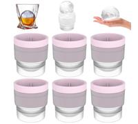 Chiclify Ice Ball Molds, 2.5inch Reusable Silicone Large DIY Round Ice Cube Mold, Round Ice Cube Mold with Lids, Stackable Easy-Release Silicone Ice Balls Maker Mold for All Drinks (6, Pink)