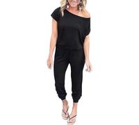 Chiclify Jumpsuit, Off-Shoulder Jogger Jumpsuits for Women Soft Stretchy Elastic Waist Jumpsuit with Pockets (Black,XL)