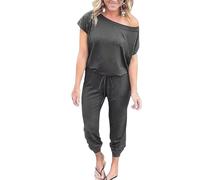 Chiclify Jumpsuit, Off-Shoulder Jogger Jumpsuits for Women Soft Stretchy Elastic Waist Jumpsuit with Pockets (Gray,M)