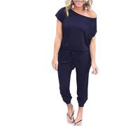 Chiclify Jumpsuit, Off-Shoulder Jogger Jumpsuits for Women Soft Stretchy Elastic Waist Jumpsuit with Pockets (Dark Blue,M)
