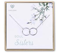 CHICLOVE Soul Sisters Necklace - Sterling Silver Two-Circle Pendant Necklace Engraved Soul Sister