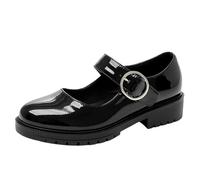 CHICMARK Mary Jane Shoes | 3cm Low Heel & Round Toe | Patent Leather Pumps for Women | Ankle Strap for a Secure Fit Black