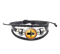 CHICNET Manga Anime Sharingan Eye Leather Bracelet Black Silver Grey Adjustable Beads Stainless Steel Zinc Braided Band Click Button Disc Men Women Arm Jewellery, Leather
