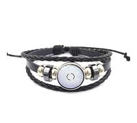 CHICNET Manga Anime Sharingan Eye Leather Bracelet Black Silver Grey Adjustable Beads Stainless Steel Zinc Braided Band Click Button Disc Men Women Arm Jewellery, Leather