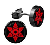 CHICNET Stainless Steel Stud Earrings Black 8 mm Red Purple Sharingan Eye Rinnegan Anime Manga Ear Jewellery Surgical Steel Unisex Men Women Men
