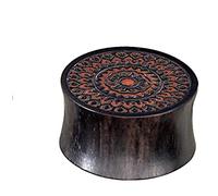 CHICNET Women's and Men's Ear Plug Piercing Flesh Tunnel Tube Expander Made of Ironwood Rosewood in Black Red Brown Inlay Balinese Mandala Double Flared Sizes 8 mm - 20 mm