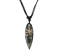 CHICNET Wooden Surfer Necklace Engraved Cotton Adjustable Dark Brown Brown Surfboard Women Men Wooden Chain Waves Palm Tree Star Hibiscus Flower of Life Mandala Spiral, Wood