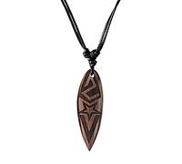 CHICNET - Wooden surfer necklace with engraving cotton adjustable dark brown brown surfboard for men women wooden chain waves palm tree star hibiscus flower of life Mandala, 52 mm, Wood