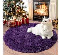 Chicnix Round Rug 100 cm High Pile for Bedroom, Living Room Long Pile, Modern Plush Non-Slip Soft Fluffy Bed Rug for Children's Room, Grape Purple