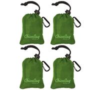 Chicobag Original Compact Reusable Grocery Bag with Attached Pouch and Carabiner Clip- 4 Pack Pale Green