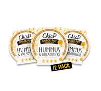 ChicP Classic Plain Hummus To Go Snack Pots with Breadsticks (12 Multipack), No Fridge Needed, Vegan Snack for Lunchbox & On-The-Go, Nut-free, UK Made